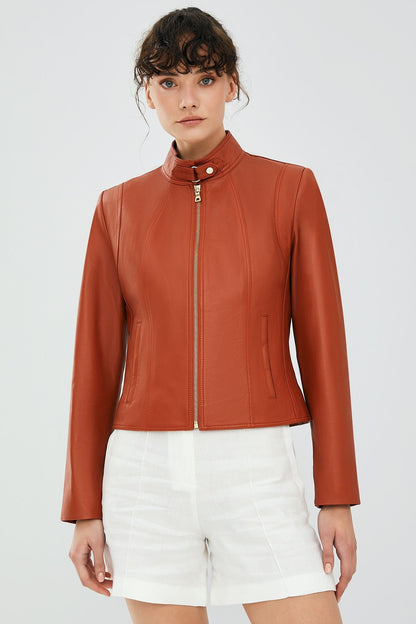 Rust Orange Women's Leather Jacket