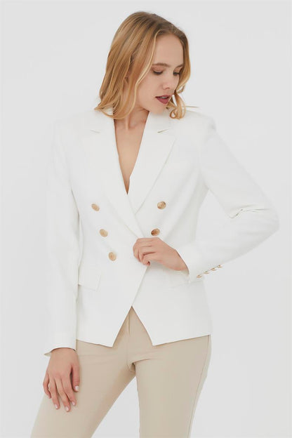 Collarless Double-Breasted Cropped Blazer