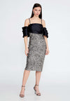 Off Shoulder Midi Sequin Column Regular Silver-Black Dress