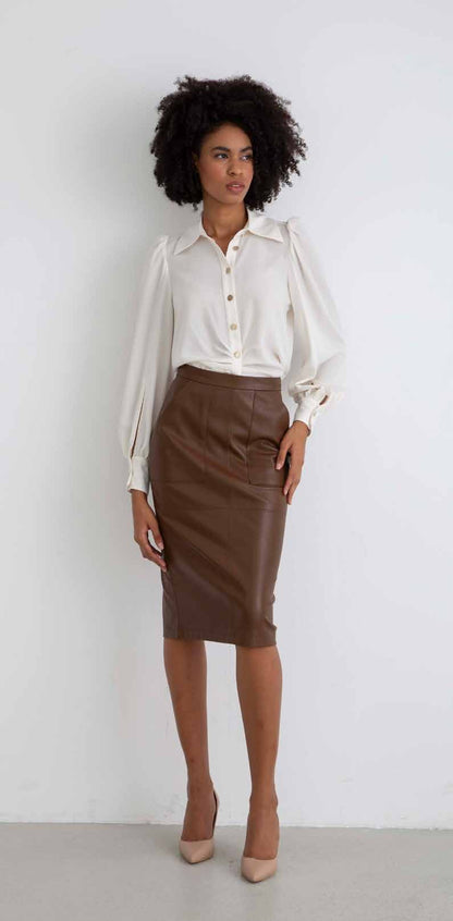 Sleek Leather Skirt with Back Slit