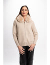 Beige Fur-Collar Knit Jacket
