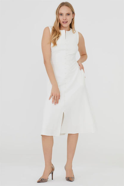 A-line Midi White Dress