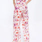 Wide-Leg Pink Floral Trousers with Leg Slit