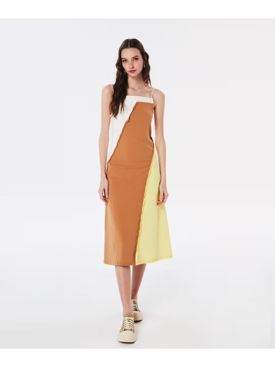 brown color block dress Tell Me Everything Rust Brown Colorblock Dress
