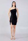 One Shoulder Mini Crepe Body con Regular Black Cocktail Dress
