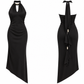 Celeste Pearl-Detail Halter Midi Dress – Black