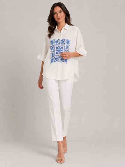 Blue Tile Ruffle Shirt