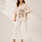 Neutral Botanical Ruffle Shirt