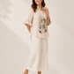 Neutral Botanical Ruffle Shirt