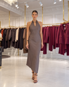 Celeste Halter Neck Midi Dress – Taupe