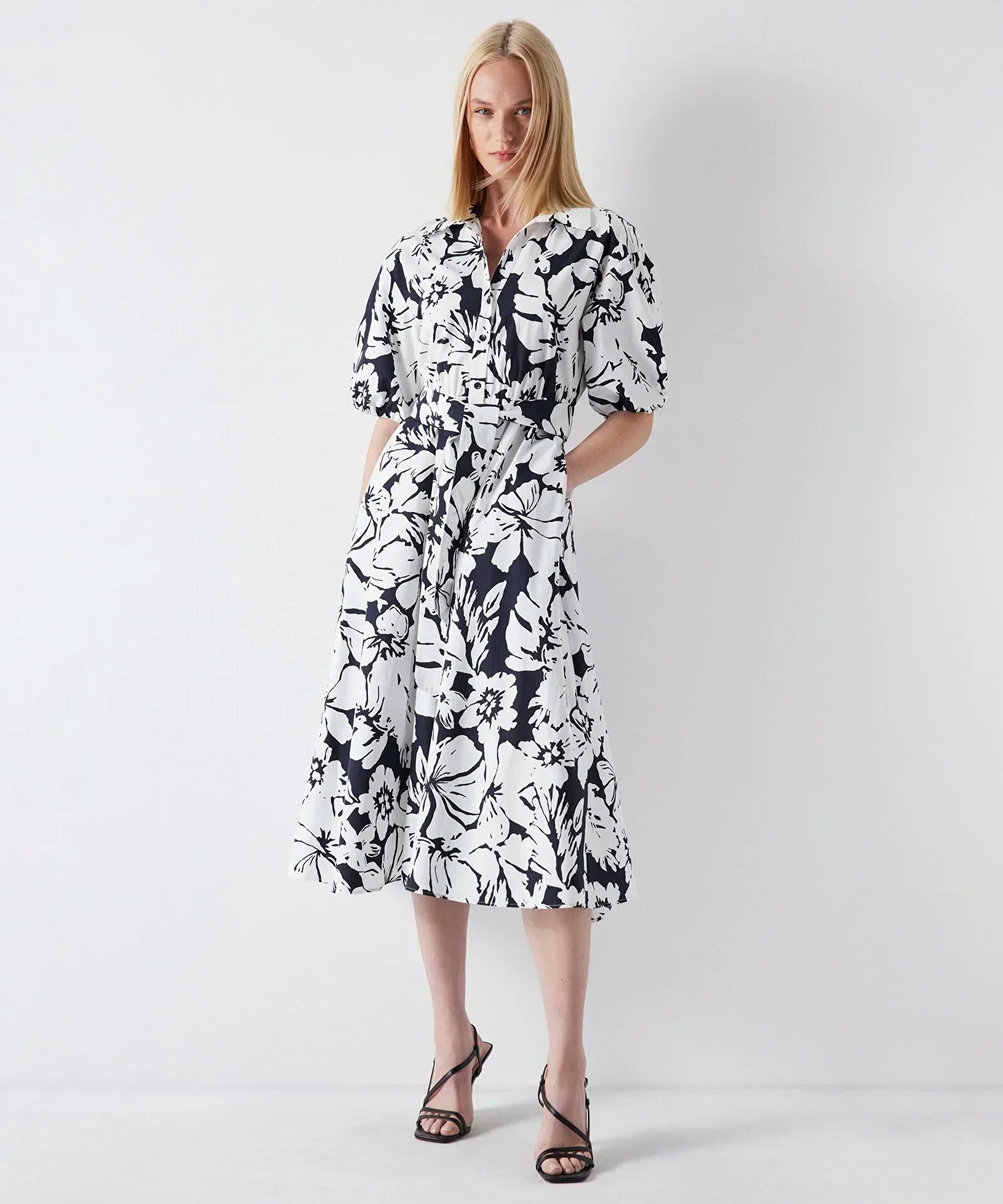 Patterned Shirtwaist Midi Dress