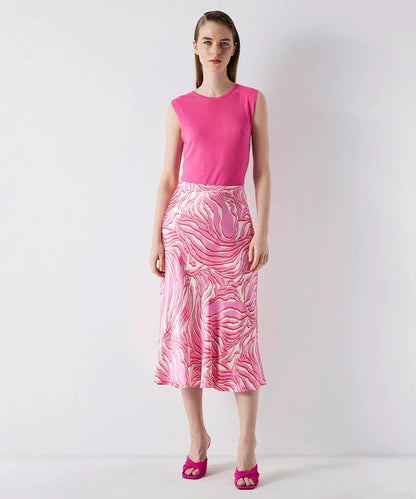 Patterned satin midi skirt