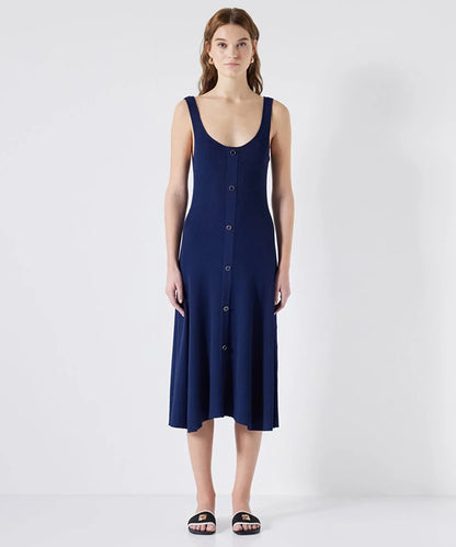 Midi dress with button accessory