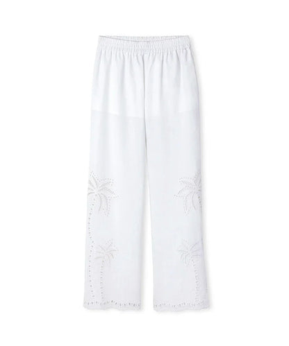 Embroidered linen blended pants