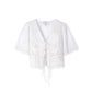 Embroidered front tie blouse