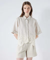 Linen shirt with crochet applique