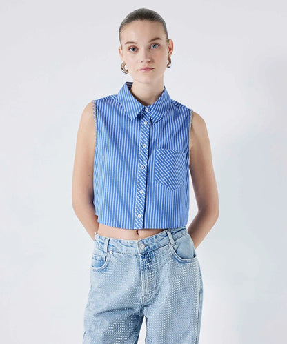 Stone striped crop shirt