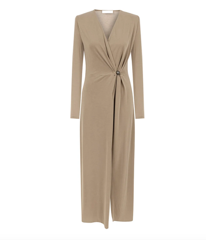 Slit jersey dress with metal accessories