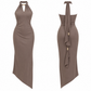 Celeste Halter Neck Midi Dress – Taupe