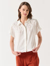 White Linen Shirt with Embroidered Short Sleeves