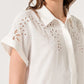 White Linen Shirt with Embroidered Short Sleeves