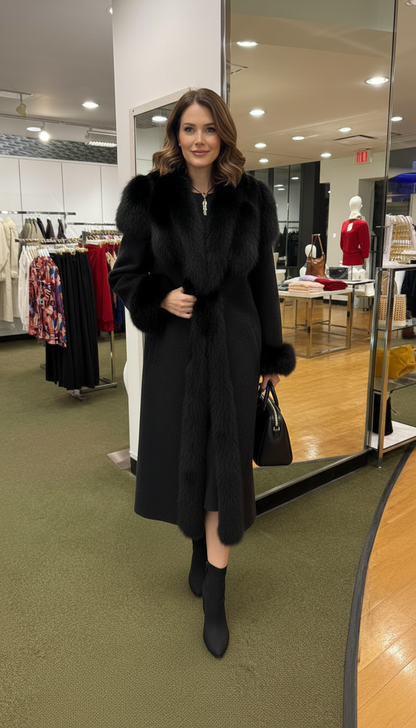 Black Luxe Fur-Trim Wool Coat