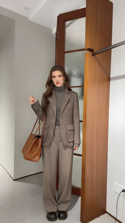 Classic Tweed Wool Blend Brown Jacket