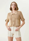 Beige Glimmer Short Sleeve Knit Cardigan