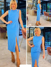 Blue Sleeveless Bodycon Midi Dress